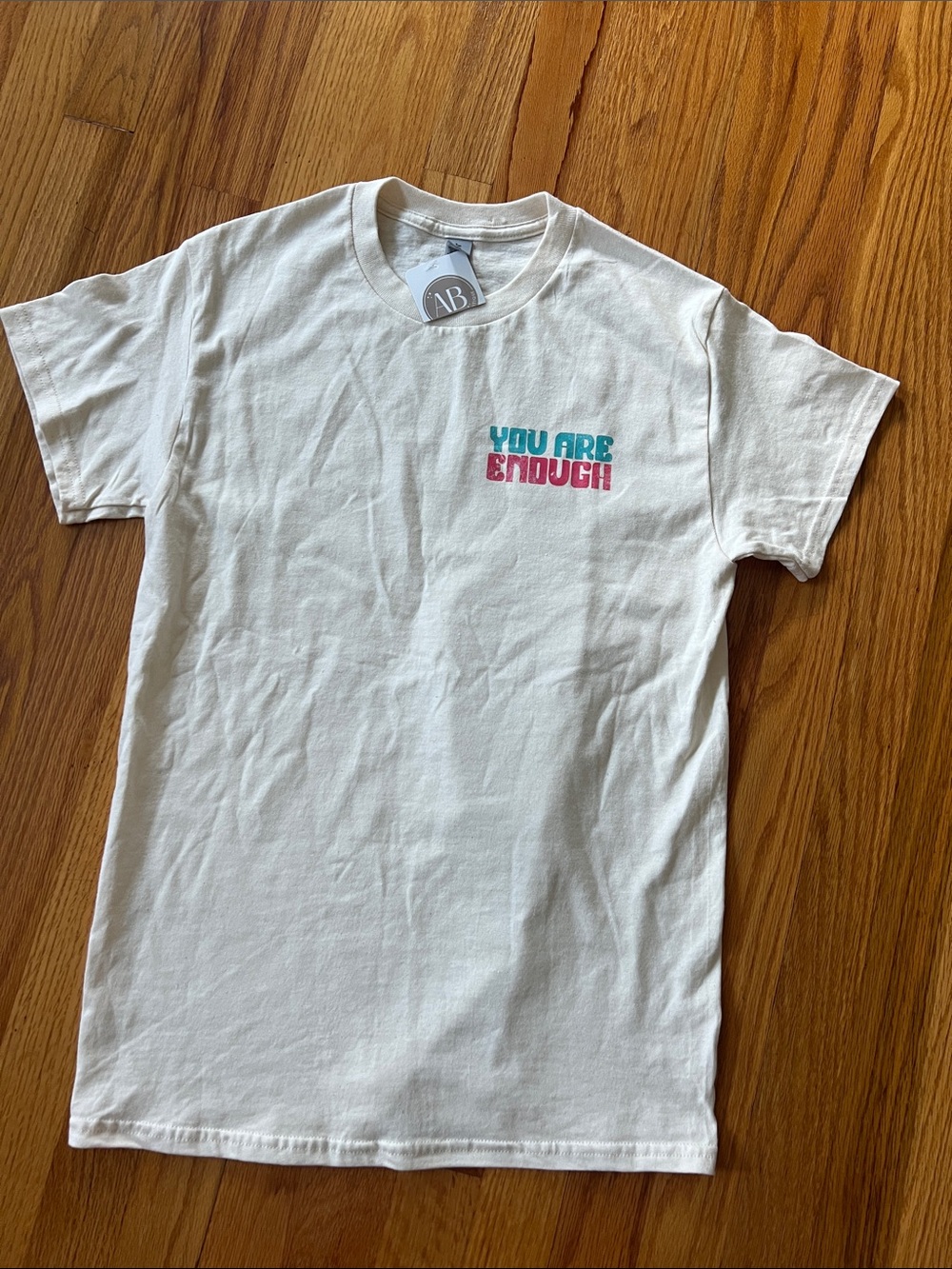 Gildan ivory  Short-Sleeve Tee with Teal & Pink "You Are Enough" Chest Print